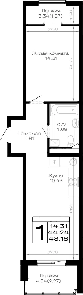 Планировка 1-к.кв