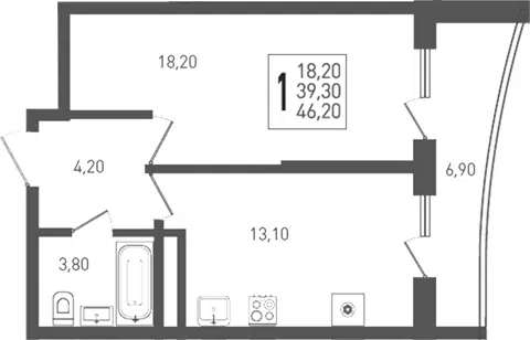 Планировка 1-к.кв