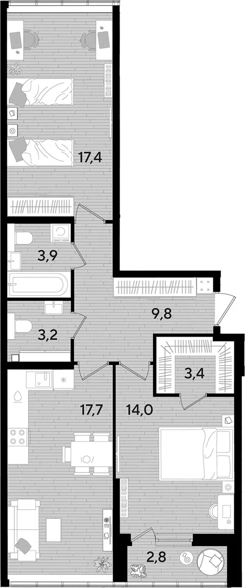 Планировка 2-к.кв