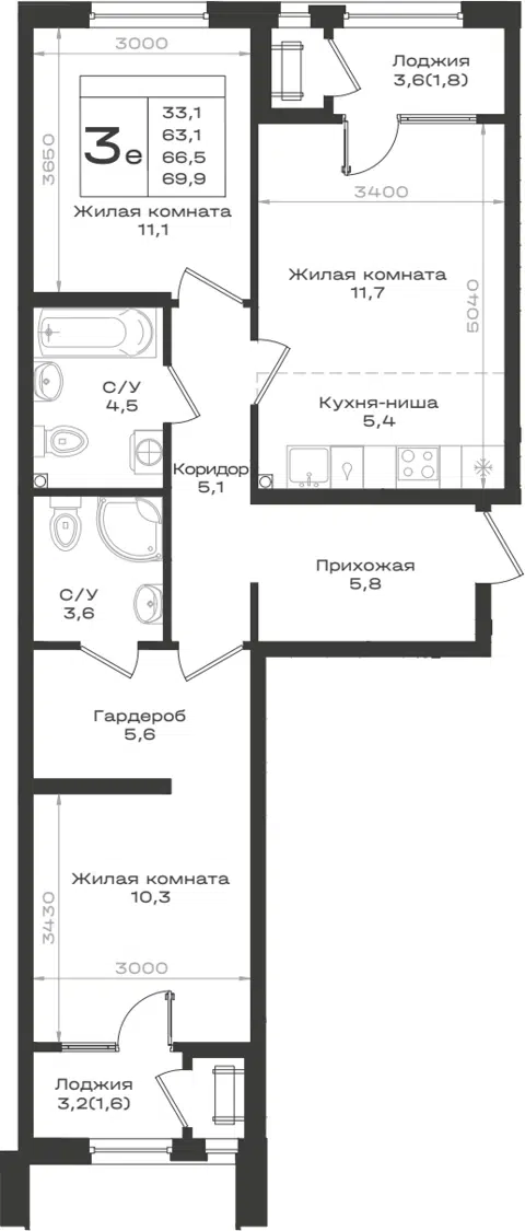 Планировка 3Е-к.кв