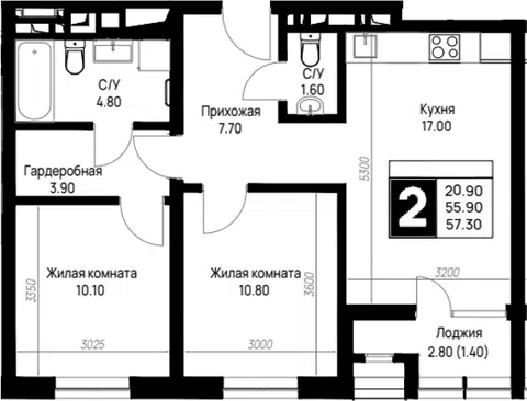 Планировка 2-к.кв