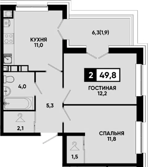 Планировка: 2-к.кв