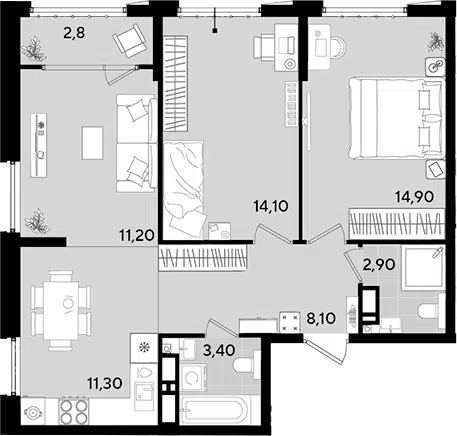 Планировка 3Е-к.кв