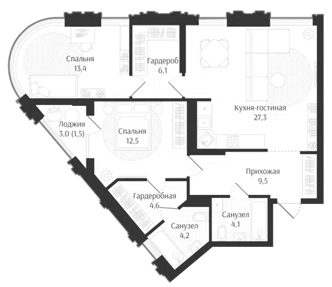 Планировка 3Е-к.кв