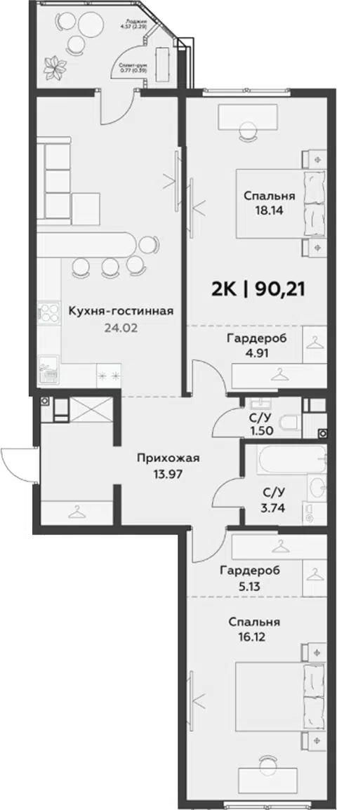 Планировка 3Е-к.кв