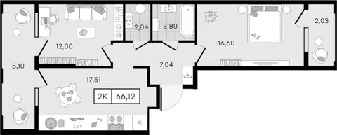 Планировка 2-к.кв