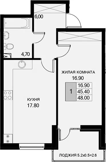 Планировка 1-к.кв