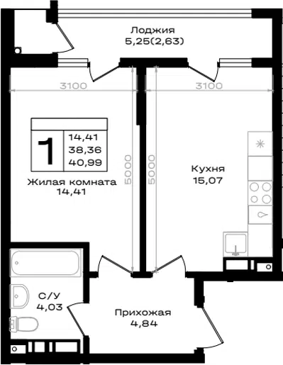 Планировка 1-к.кв
