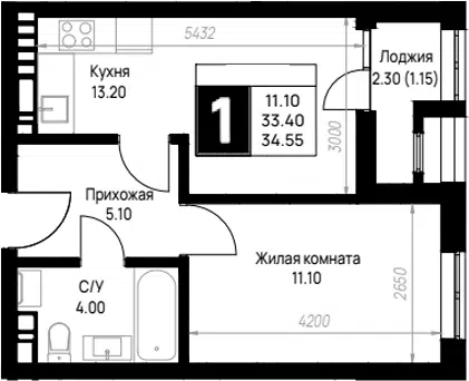 Планировка: 1-к.кв