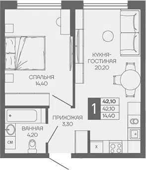 Планировка 1-к.кв