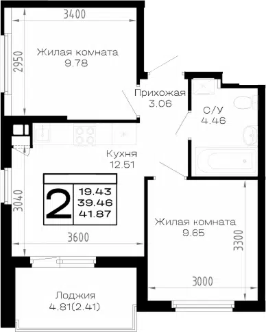Планировка 2-к.кв