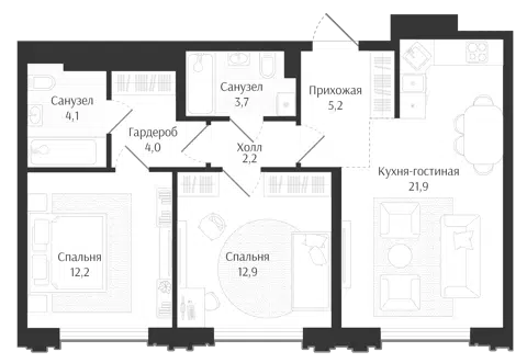 Планировка 3Е-к.кв
