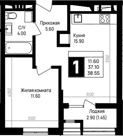 Планировка 1-к.кв