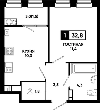 Планировка 1-к.кв