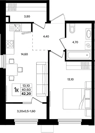 Планировка 2Е-к.кв