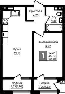 Планировка 1-к.кв