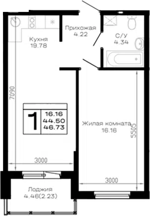 Планировка 1-к.кв