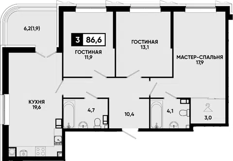 Планировка 3-к.кв