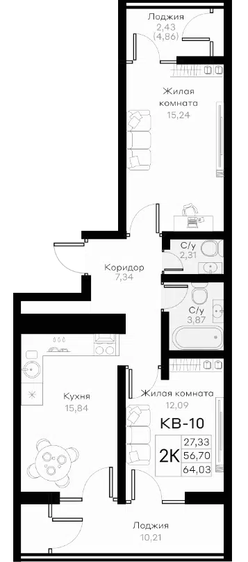 Планировка 2-к.кв