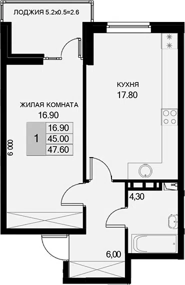 Планировка 1-к.кв