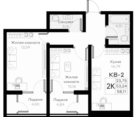 Планировка 2-к.кв