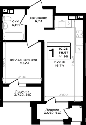 Планировка 1-к.кв