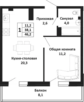 Планировка 2Е-к.кв