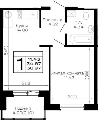 Планировка 1-к.кв