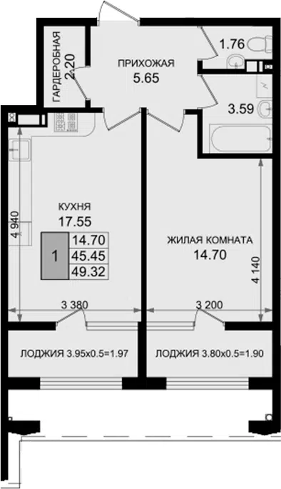 Планировка 1-к.кв
