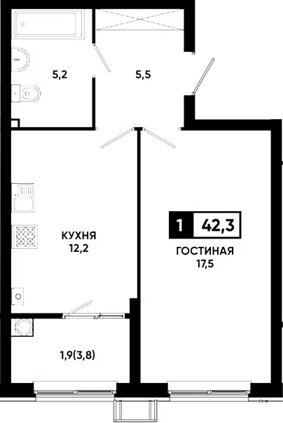 Планировка 1-к.кв