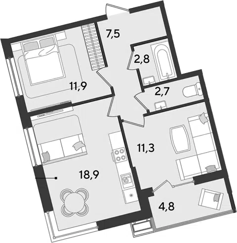 Планировка 3Е-к.кв