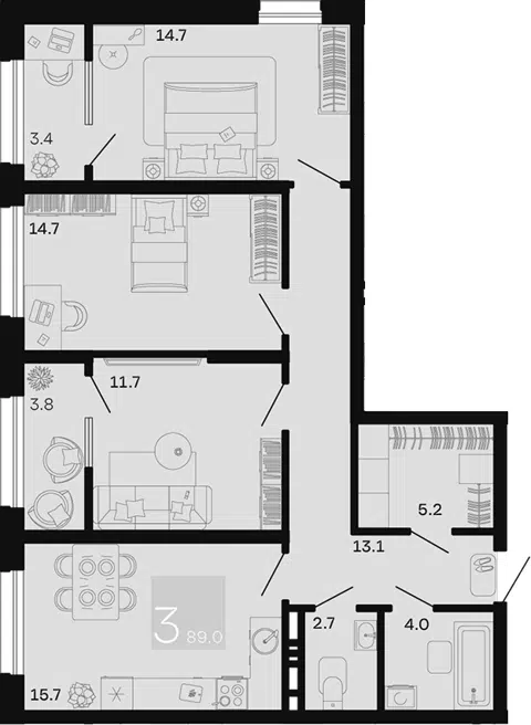 Планировка 3-к.кв