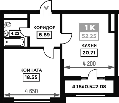 Планировка: 1-к.кв