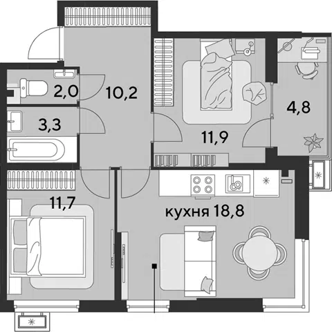 Планировка 3Е-к.кв