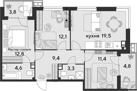 Планировка 4Е-к.кв