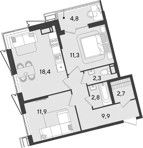 Планировка 3Е-к.кв