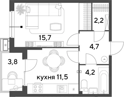 Планировка 1-к.кв