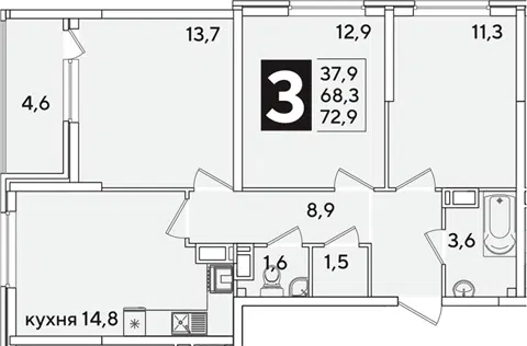 Планировка 3-к.кв