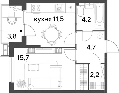 Планировка 1-к.кв
