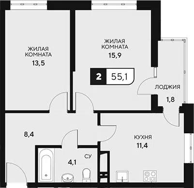 Планировка 2-к.кв