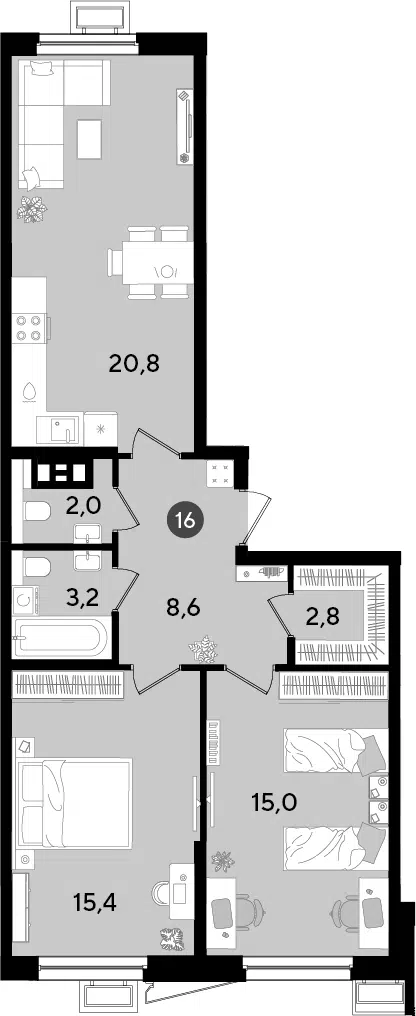 Планировка 3Е-к.кв