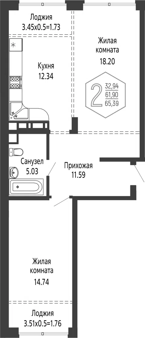 Планировка 2-к.кв