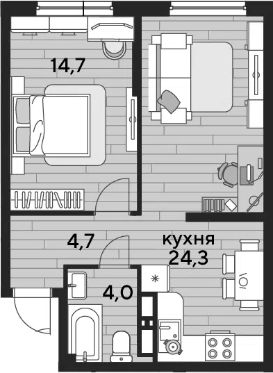 Планировка 1-к.кв