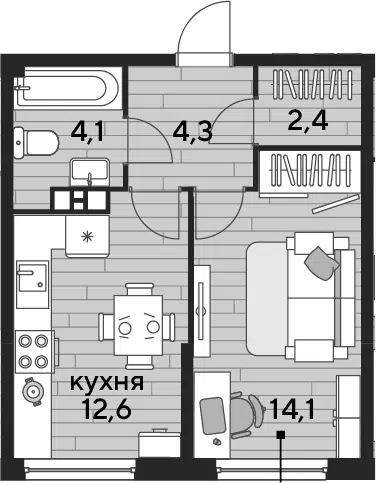 Планировка 1-к.кв