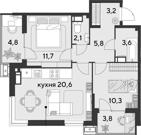 Планировка 3Е-к.кв