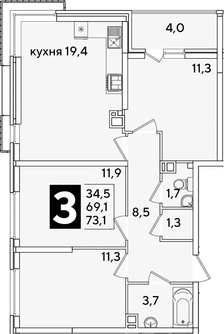 Планировка 4Е-к.кв