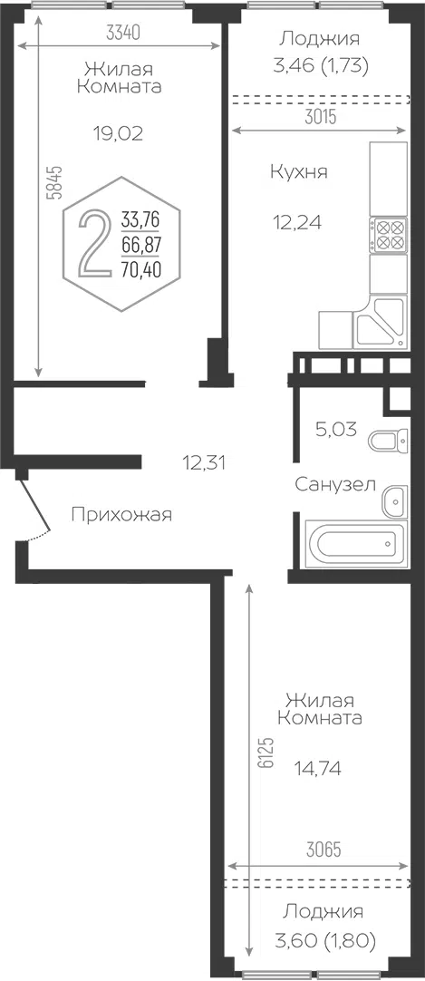 Планировка 2-к.кв