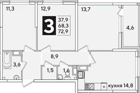 Планировка 3-к.кв