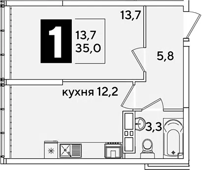 Планировка 1-к.кв
