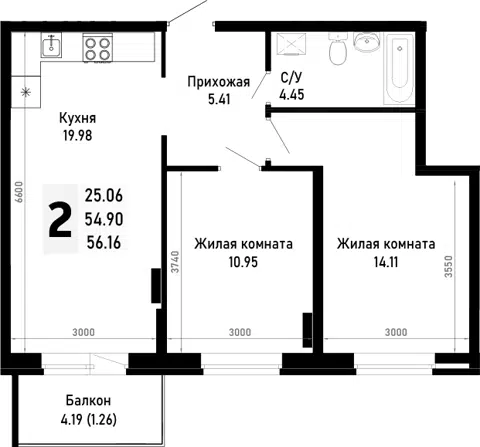 Планировка 2-к.кв